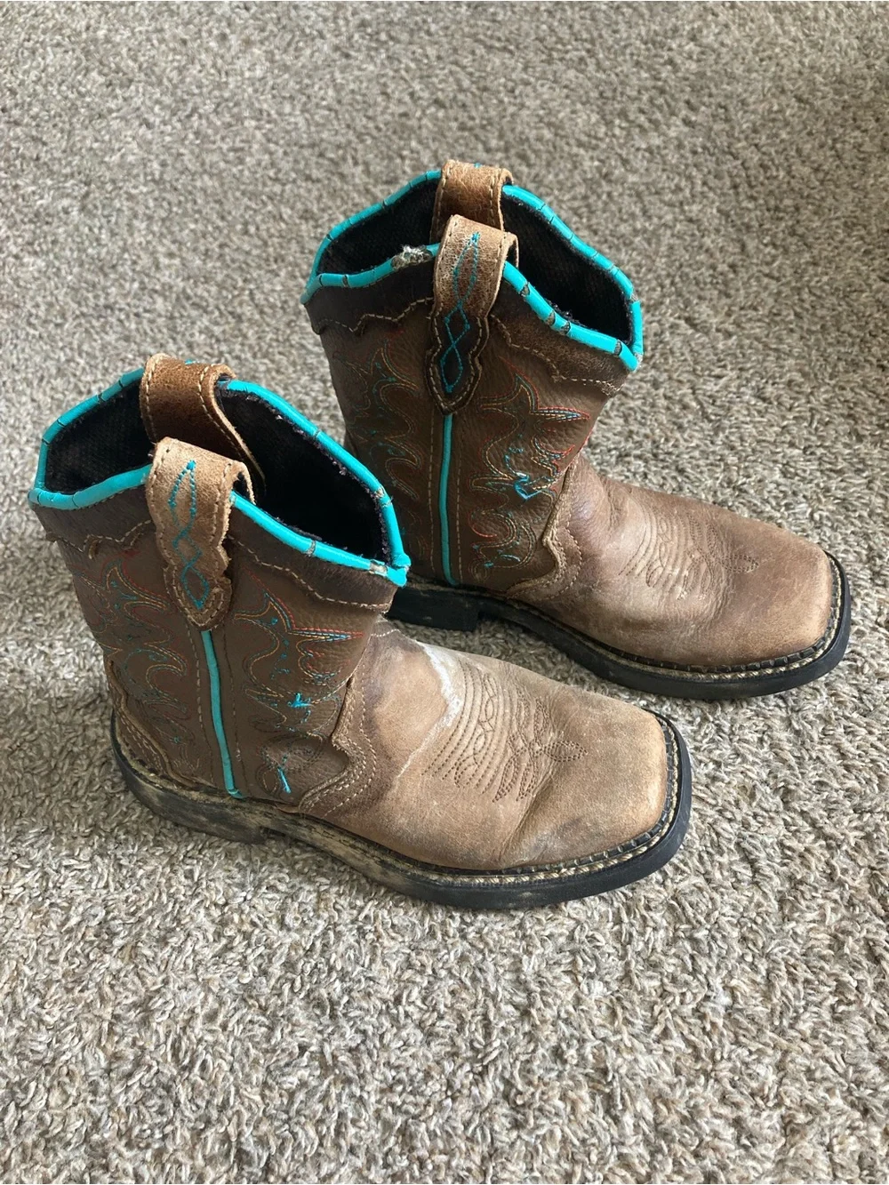Girls Brown Leather Cowboy Boot Lot In Good And Play Condition